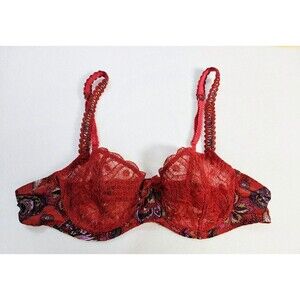 Aubade Women's Red Lace Balconette Bra Unlined Underwire Size 36 Red Lingerie